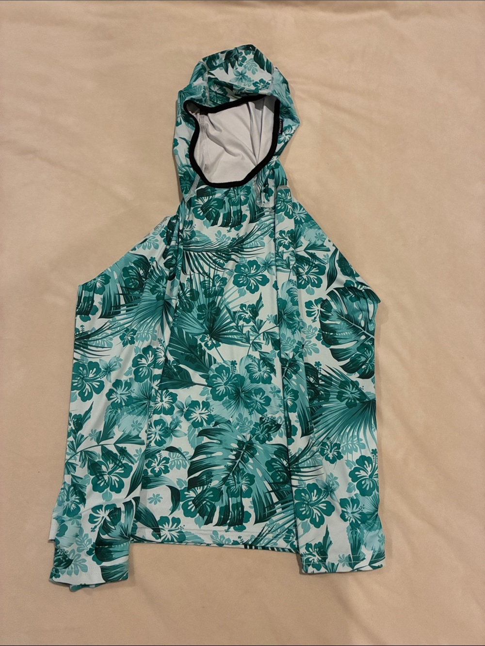 Kids Hooded Black Strap Long Sleeve Rashguard - Teal Tropical